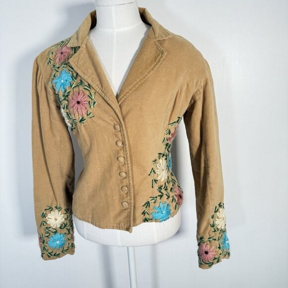 Vintage Jackets & Blazers - Vintage Persaman Blazer Flower Embroidered Boho Festival Fairy Velvet Cotton 6